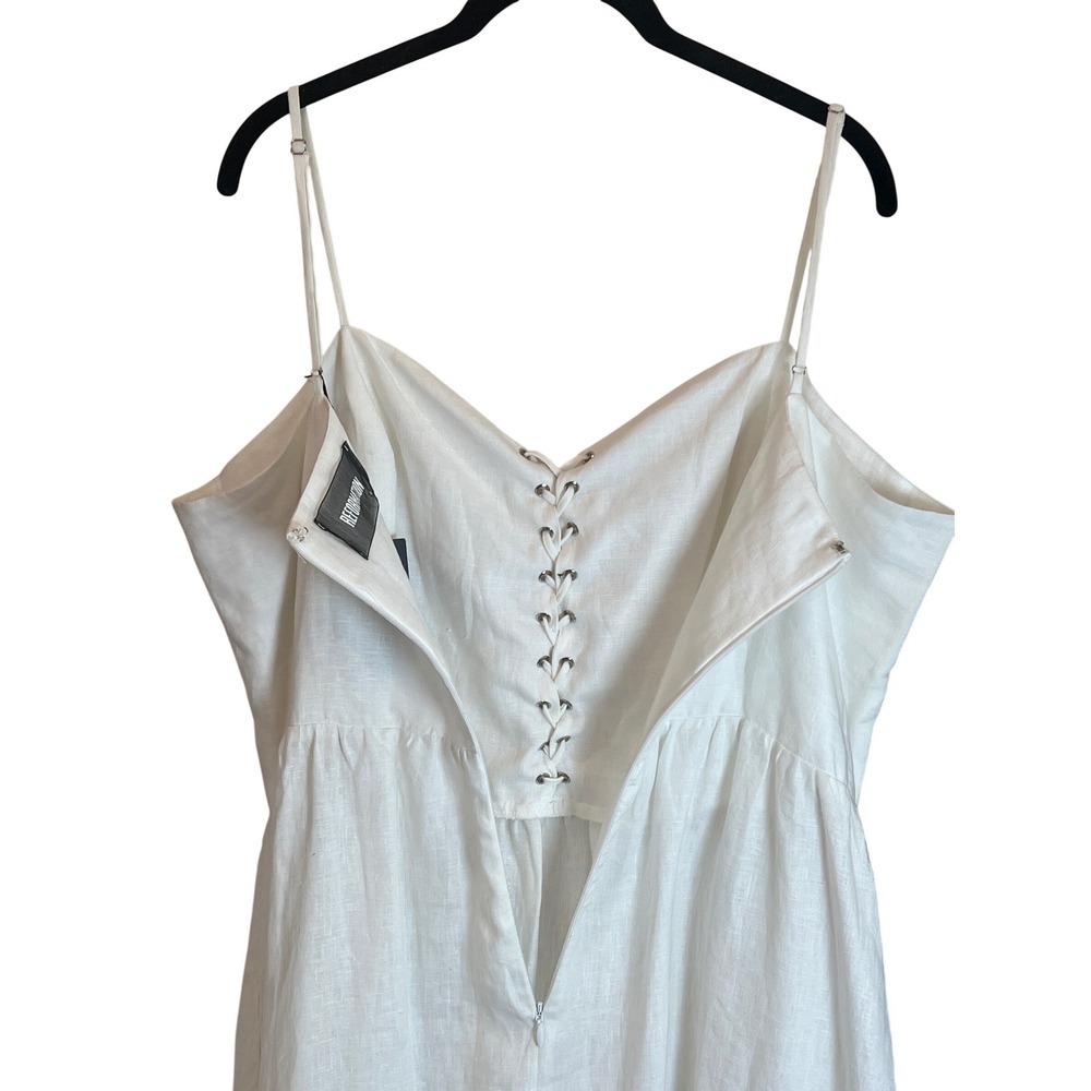 Reformation Serena Dress White Linen Lace Up Midi Sundress 16 NEW - Picture 6 of 7